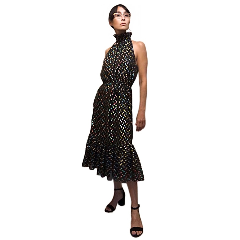 Misa Los Angeles Midi Dress w/Ruffled Collar